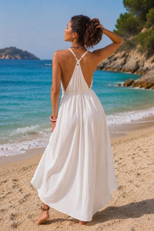 Robe longue bohème chic au dos nageur Les nouveautés robe bohème