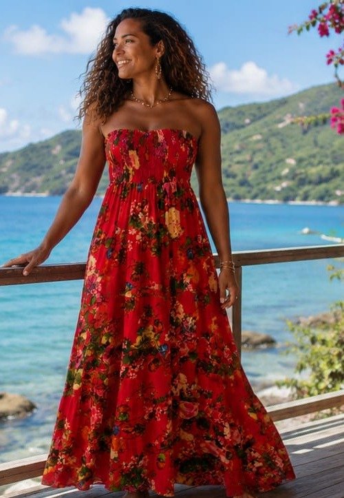 Robe longue bohème-chic bustier (grande taille) Les nouveautés grande taille