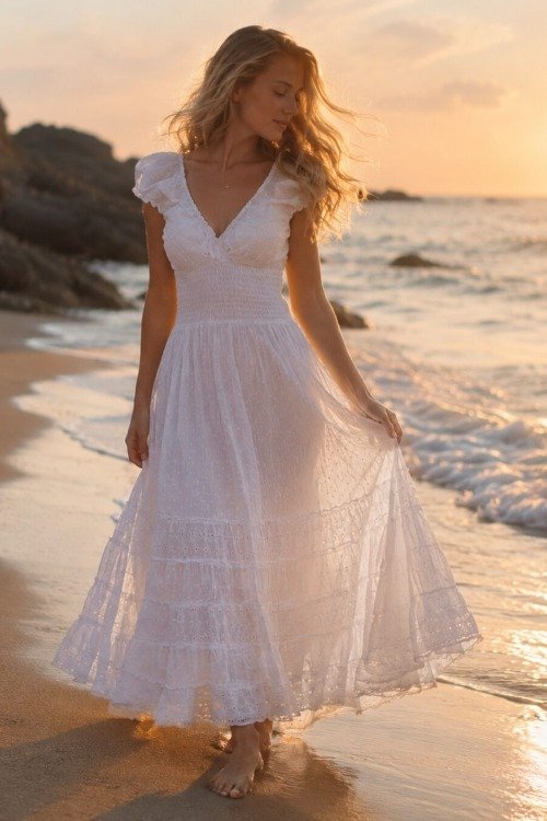 Longue robe 100% coton petites manches Les nouveautés 100% coton Longue robe 100% coton petites manches Les nouveautés 100% coton