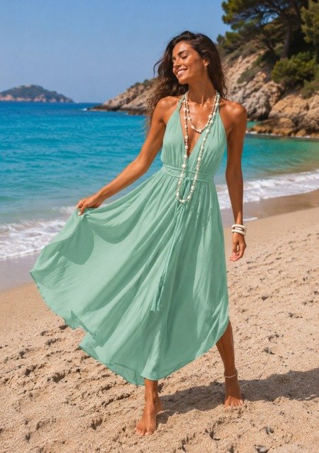 Robe longue bohème chic au dos nageur Les nouveautés robe bohème