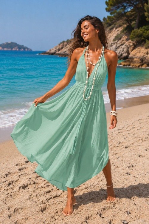 Robe longue bohème chic au dos nageur Les nouveautés robe bohème