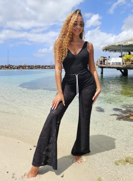 Pantalon de plage dentelle noire La plage dentelle