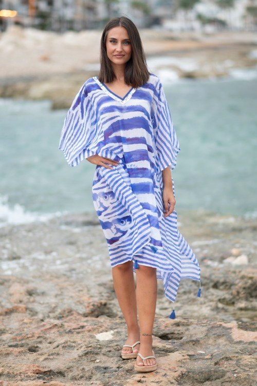 Kaftan poisson 100% voile de coton pour la plage La Isla Bonita boheme Kaftan poisson 100% voile de coton pour la plage La Isla Bonita boheme