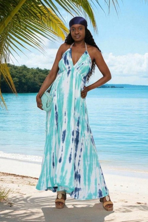 Robe dos nu tie and dye bleu et blanc La Isla Bonita bohème chic Robe dos nu tie and dye bleu et blanc La Isla Bonita bohème chic