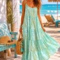 Robe longue d&rsquo;été couleur aqua La Isla Bonita bohème chic