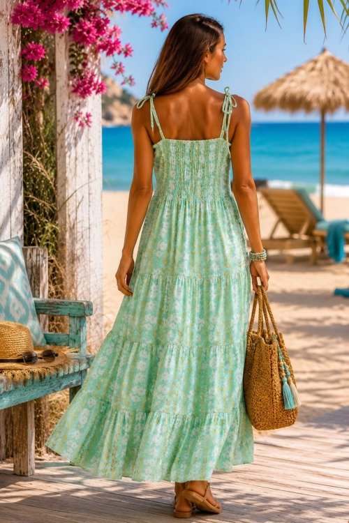 Robe longue d&rsquo;été couleur aqua La Isla Bonita bohème chic