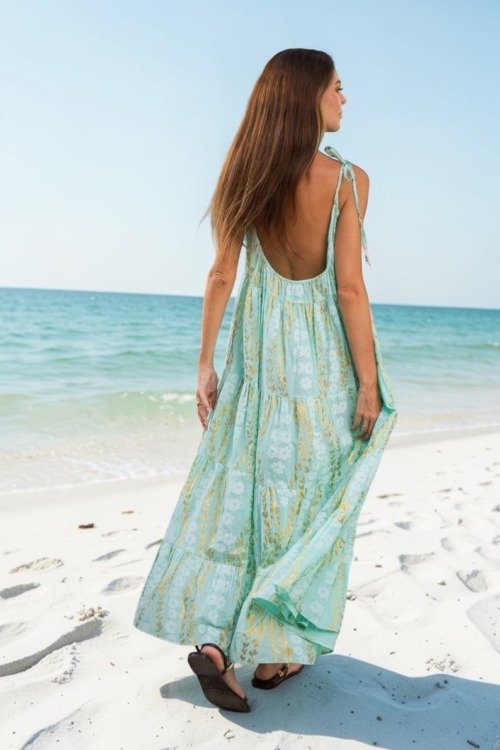 Robe longue d’été couleur aqua La Isla Bonita bohème chic Robe longue d’été couleur aqua La Isla Bonita bohème chic