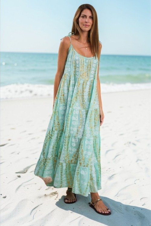 Robe longue d’été couleur aqua La Isla Bonita bohème chic Robe longue d’été couleur aqua La Isla Bonita bohème chic