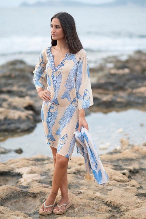 Robe tunique poisson 100% voile de coton pour la plage La Isla Bonita boheme