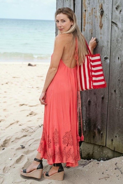 Longue robe dos nu 100% viscose La plage 100% viscose
