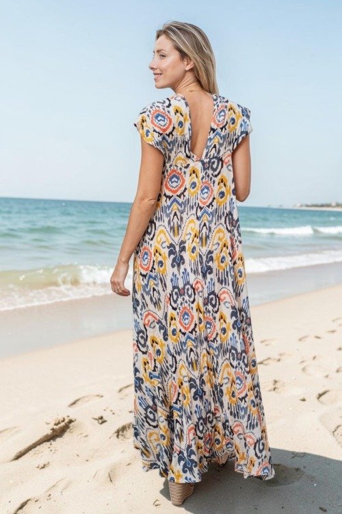 Longue robe petites manches 100% viscose La plage 100% viscose