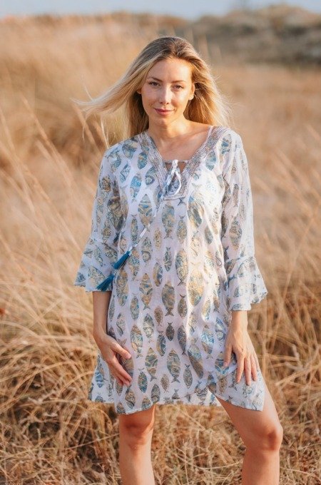 Robe tunique poisson 100% voile de coton pour la plage La Isla Bonita 100% coton