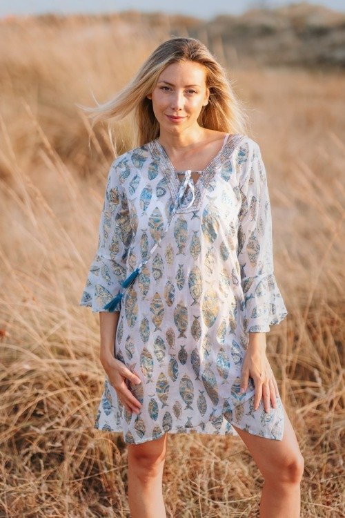 Robe tunique poisson 100% voile de coton pour la plage La Isla Bonita 100% coton