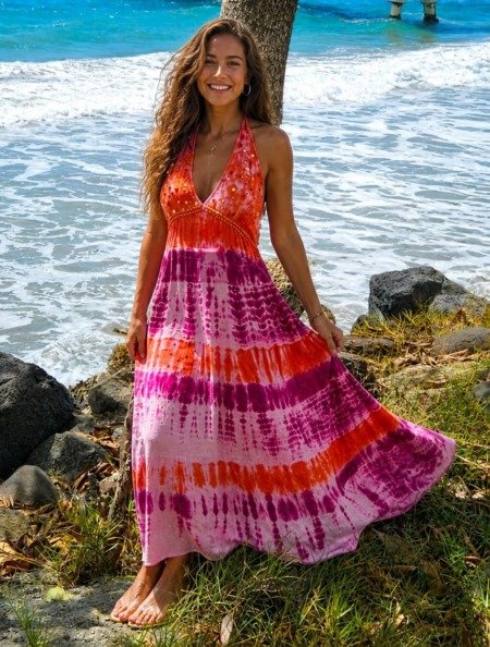 Robe dos nu tie and dye petits sequins La plage bohème chic Robe dos nu tie and dye petits sequins La plage bohème chic