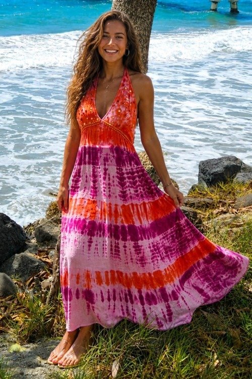Robe dos nu tie and dye petits sequins La plage bohème chic Robe dos nu tie and dye petits sequins La plage bohème chic