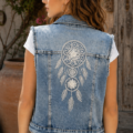 Veste en jean sans manches attrape-rêves La veste en jean boheme Veste en jean sans manches attrape-rêves La veste en jean boheme