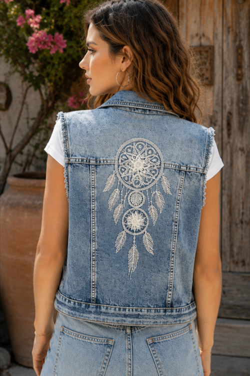 Veste en jean sans manches La veste en jean boheme