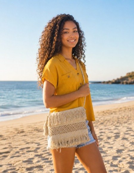 Grande pochette bandoulière boho chic La plage boheme