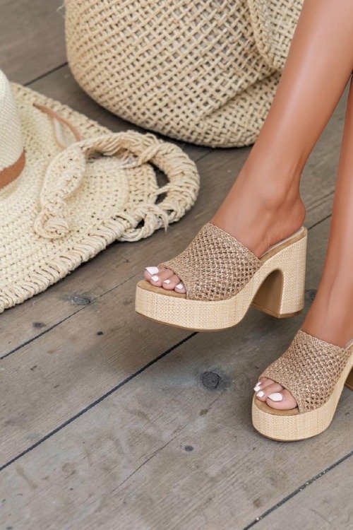 Mules à talon tressées Les chaussures à plateforme