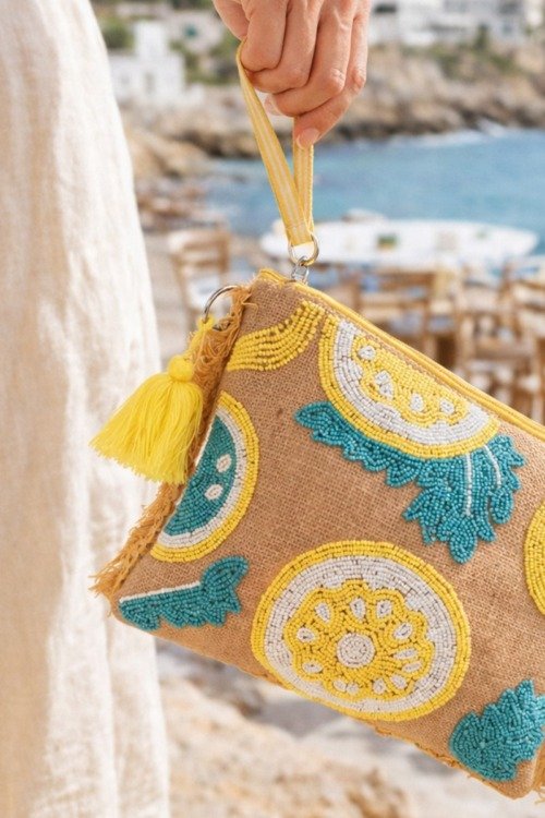 Grande pochette jute citrons Jute et paille boheme Grande pochette jute citrons Jute et paille boheme