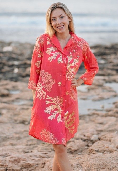 Robe chemise 100% coton pour la plage La Isla Bonita 100% coton Robe chemise 100% coton pour la plage La Isla Bonita 100% coton