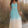 Robe dos nu au dégradé de couleurs turquoises La Isla Bonita bohème chic