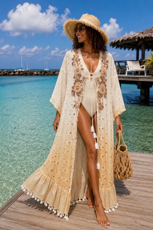 Robe Kimono en coton et dentelle pour la plage La Isla Bonita 100% coton