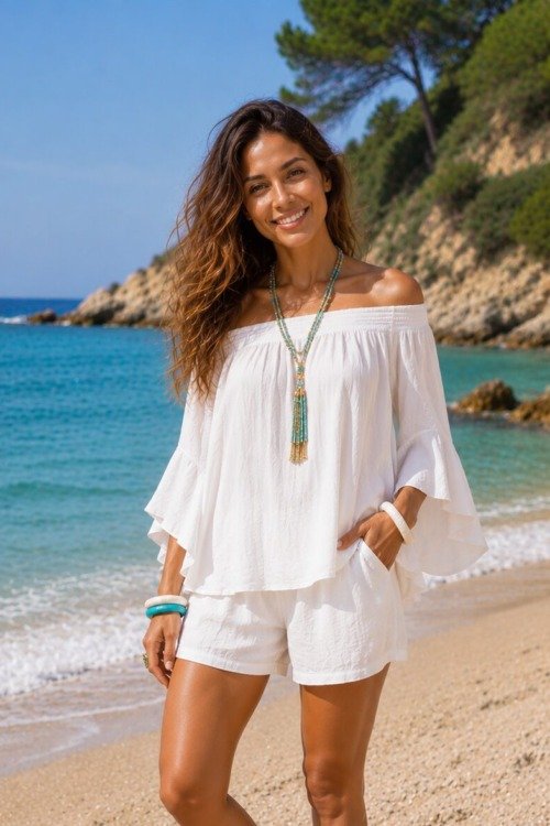 Blouse bohème couleur écrue La plage blouse