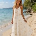 Longue robe dos nu couleur sable La plage boheme
