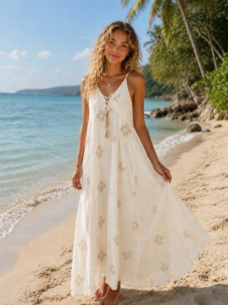 Longue robe dos nu 100% coton La plage boheme