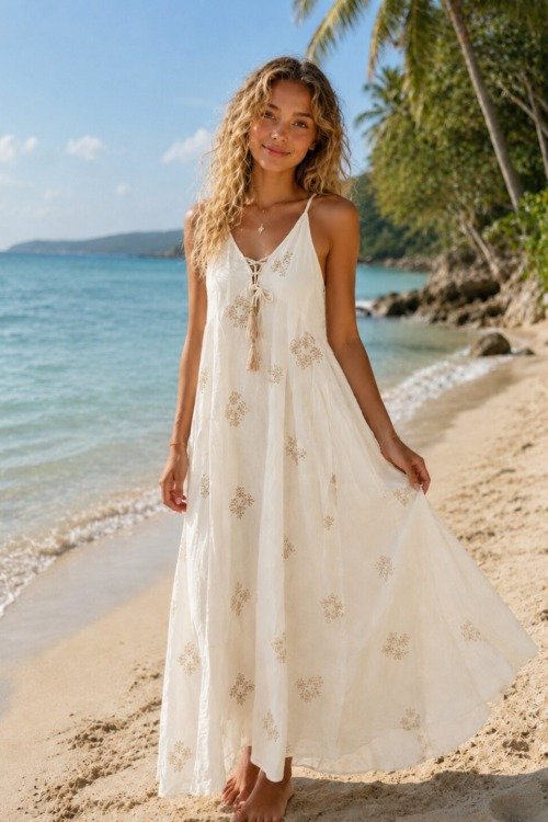 Longue robe dos nu 100% coton La plage boheme Longue robe dos nu 100% coton La plage boheme