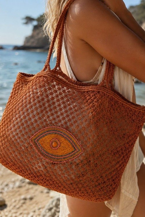 Grand sac de plage OEIL en macramé Cabas boheme
