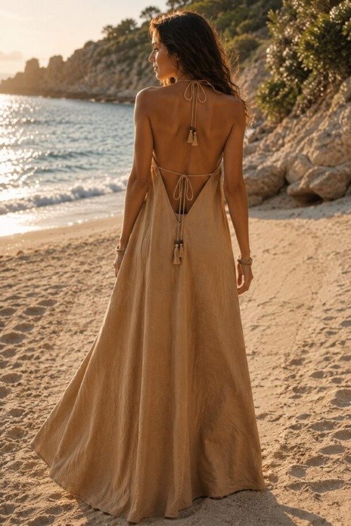La longue robe dos nu bohème chic La plage 100% coton
