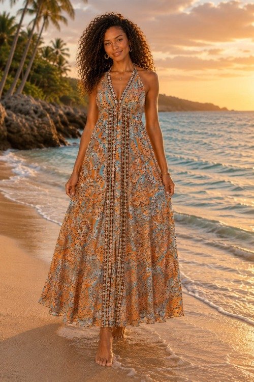 Robe dos nu en soie La plage boheme