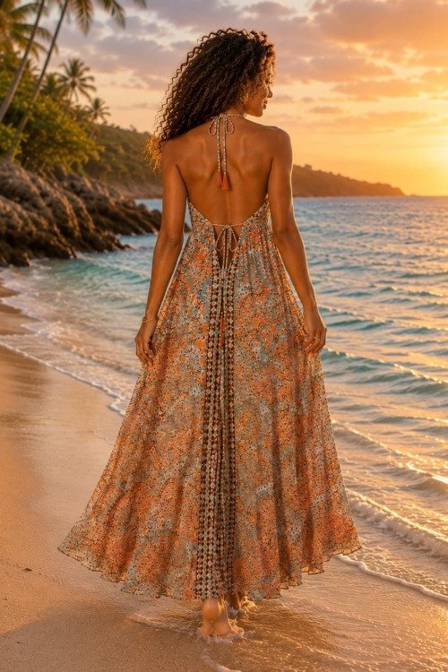Robe dos nu en soie La plage boheme