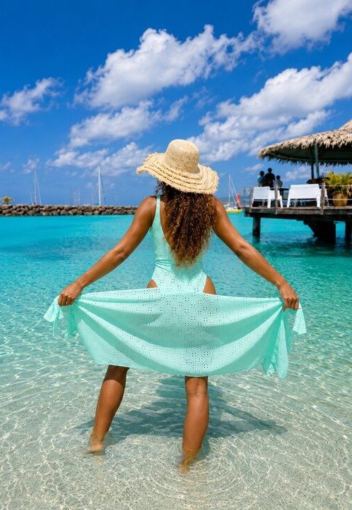 Paréo Brigitte Bardot bleu lagon Accessoire de plage Bleu lagon