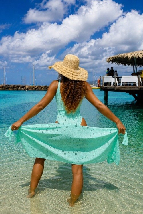 Paréo Brigitte Bardot bleu lagon Accessoire de plage Bleu lagon
