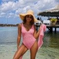 Maillot de bain 1 pièce BB Rose dragée L'ESPRIT RIVIERA broderie anglaise