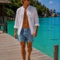 Chemise blanche col mao en lin et coton Les nouveautés Chemise