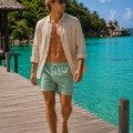Chemise en lin pour Homme Les nouveautés bleu turquoise