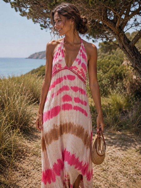 Robe dos nu tie and dye petits sequins La plage bohème chic Robe dos nu tie and dye petits sequins La plage bohème chic