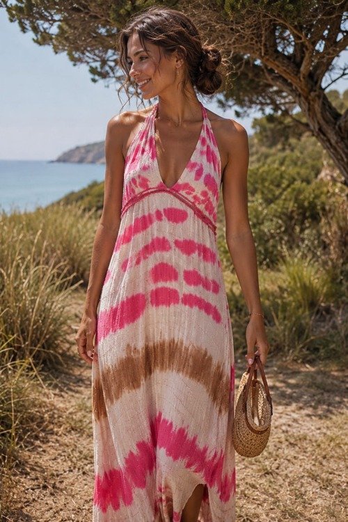 Robe dos nu tie and dye petits sequins La plage bohème chic