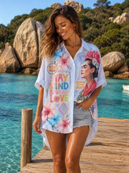 Chemise bohème Frida KAHLO Hibiscus La Isla Bonita 100% coton Chemise bohème Frida KAHLO Hibiscus La Isla Bonita 100% coton