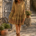 Robe courte à boutons Les nouveautés bohème chic