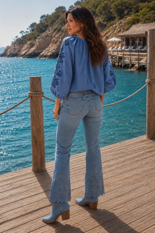 Chemise bohème bleu azur en coton La Isla Bonita 100% coton