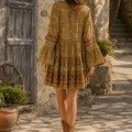 Robe courte à boutons Les nouveautés bohème chic Robe courte à boutons Les nouveautés bohème chic
