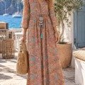 Robe longue bohème en soie Les nouveautés motif floral